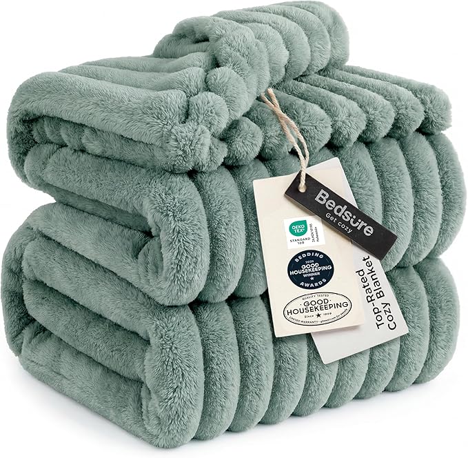 Bedsure GentleSoft Blankets Queen Size for Bed - Cozy Soft Blankets for Women, Cute Large Fleece Throws for Girls, Sage Green, 90x90 Inches