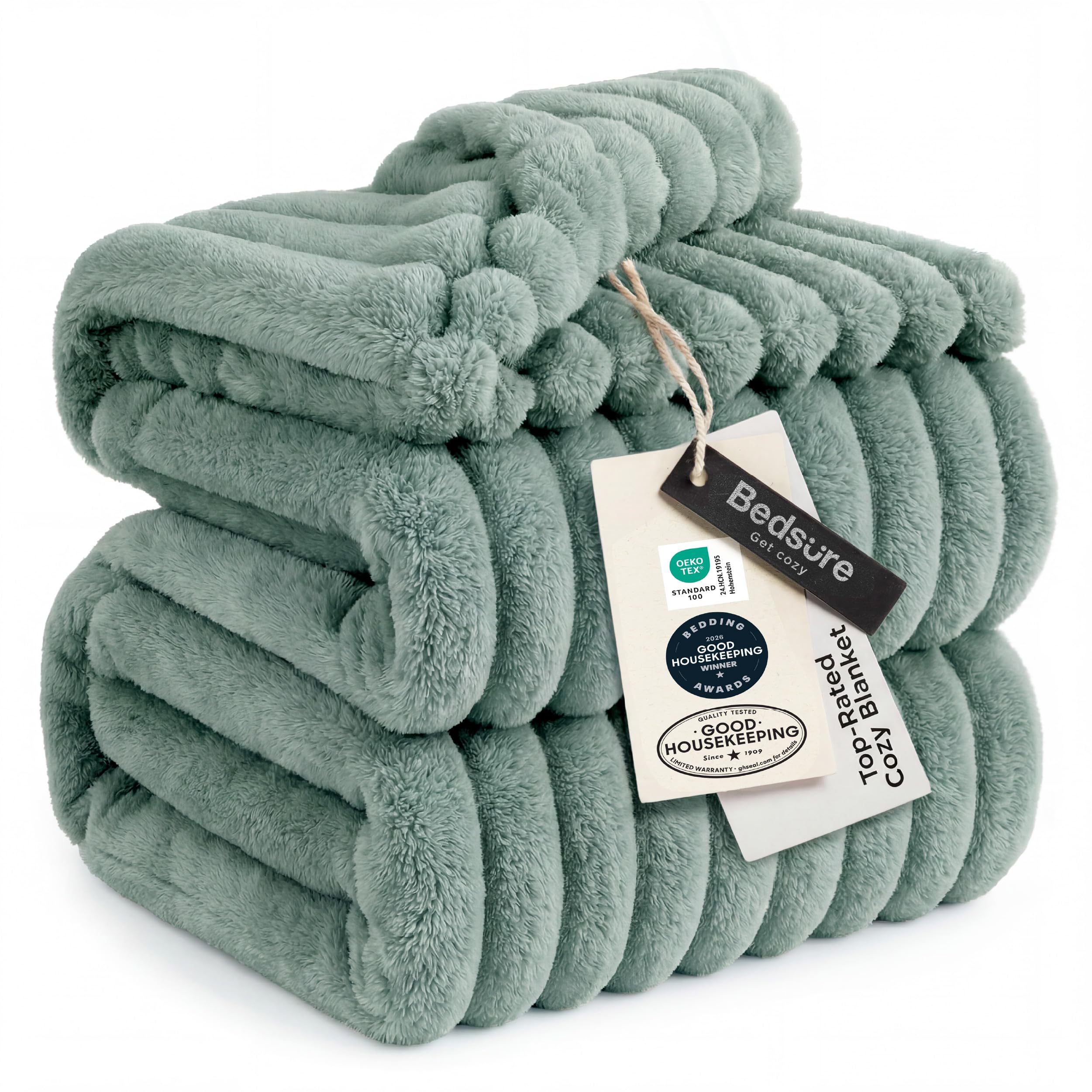 Bedsure Soft Queen Size Blanket for Bed Sage Green 90"x90"