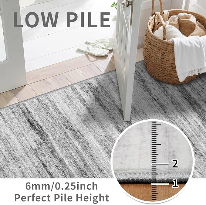 3x9 Washable Runner Rug for Family: Easy-to-Clean Runners for Hallway Entryway Kitchen Bedroom - Stain and Water Resistant Rugs with Non-Slip Backing - Soft Low-Pile Carpet Grey