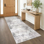 IOHOUZE Abstract Runner Rug 3x8 Ft Washable Runners for Hallways, Non Slip Kitchen Runner Printed Faux Wool Entryway Runner Indoor, Modern Abstract Floor Carpet for Hall Bedroom, Grey Beige