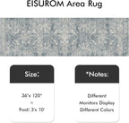 Hallway 3x10 Runner Rug - Vintage Non-Slip Long Rug for Entryway Low-Pile Washable Medallion Runner Rugs for Hallway Waterproof Traditional Runner Rug Indoor Thin Rug for Kitchen (Blue)