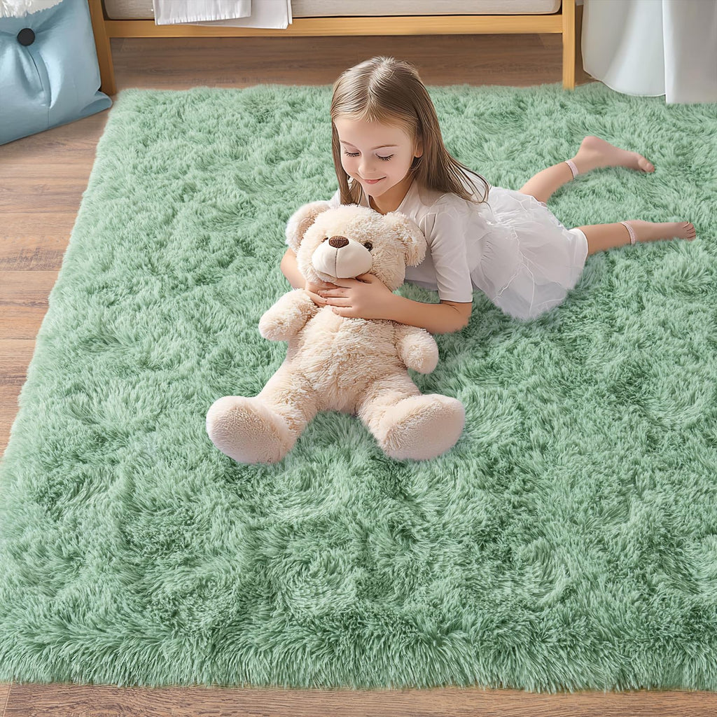 Pionblank Large Rug for Living Room 6x9, Modern Shag Area Rug, Mint Green