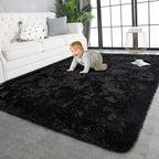 TWINNIS Super Soft Shaggy Rugs Fluffy Carpets,5x7 Feet, Indoor Modern Plush Area Rugs for Living Room Bedroom Kids Room Nursery Home Decor, Upgrade Anti-Skid Rectangular Fuzzy Rug, Black