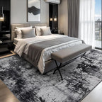 Rugflix 9x12 Area Rugs for Living Room, Washable Large Rug Stain-Resistant Low Pile, Modern Dark Carpet for Dining Room Home Office Kid Room Nursery Bedroom, Black Grey