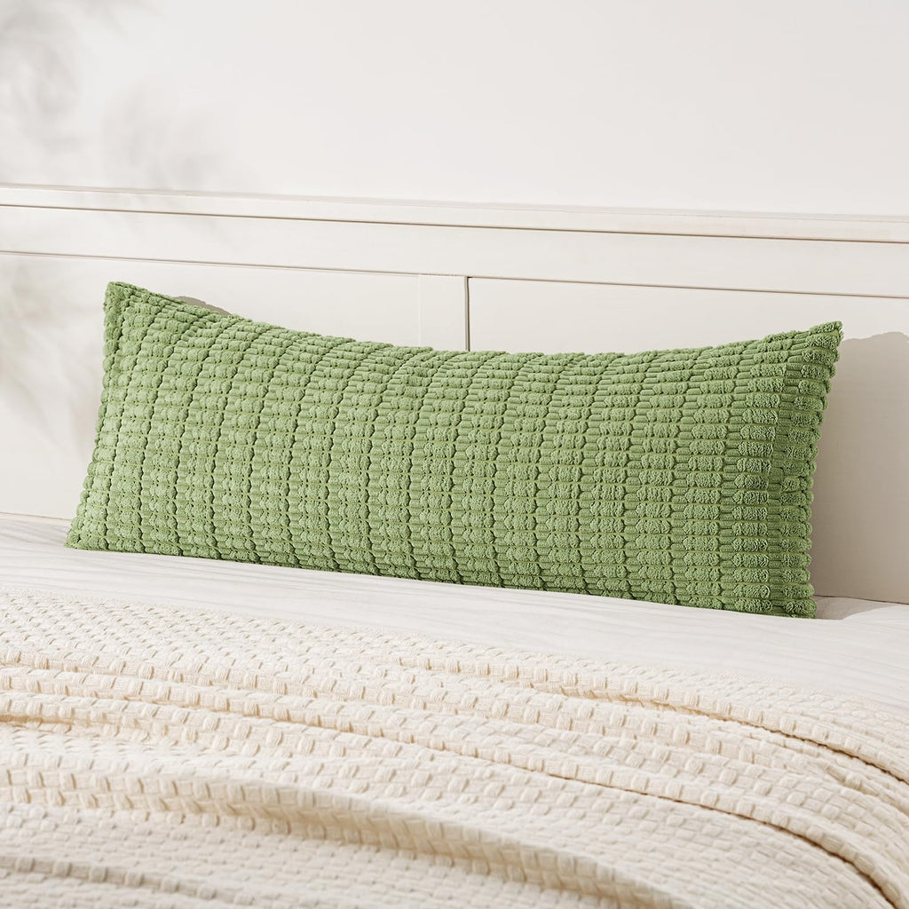 MIULEE Lumbar Corduroy Throw Pillow Cover for Bed 14x36 Beige Pack of 1
