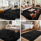 2x6 Bedside Area Rugs for Bedroom: Soft Fluffy Shag Black Rug for Hallway, Non-Slip Fuzzy Plush Living Room Rug Indoor Floor Carpet for Kids Rooms, Dorm, Nursery, Modern Home Aesthetic Decor