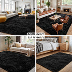 4x6 Fluffy Shag Area Rugs for Living Room Bedroom: Soft Plush Carpet Black