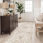 2'6"x8' Washable Hallway Runner Rug - Non Slip Kitchen Runner Rugs with Rubber Backing Vintage Low-Pile Carpet Runners for Entryway Dining Room Laundry Room Home Decor (Beige)