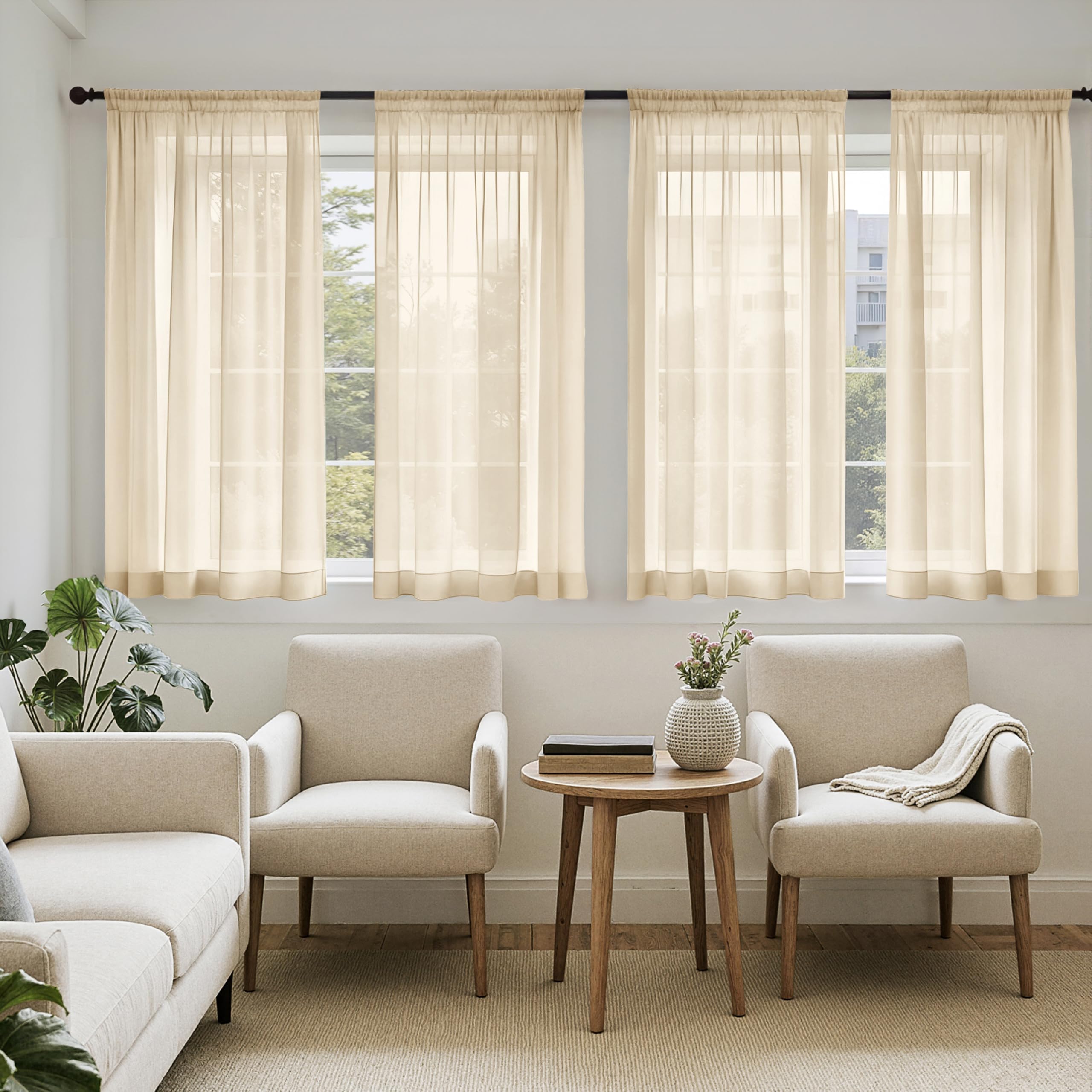 MIULEE Cream Sheer Curtains 63 Inches Long 4 Panels 42 x 63 Inches