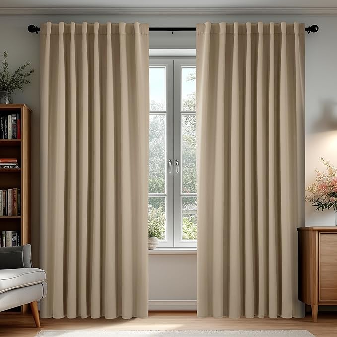 Deconovo Blackout Curtains, Thermal Insulated, W70 x L108 2 Panels, Back Tab, Machine Washable, Room-Darkening Drapes for Bedroom/Living Room Khaki