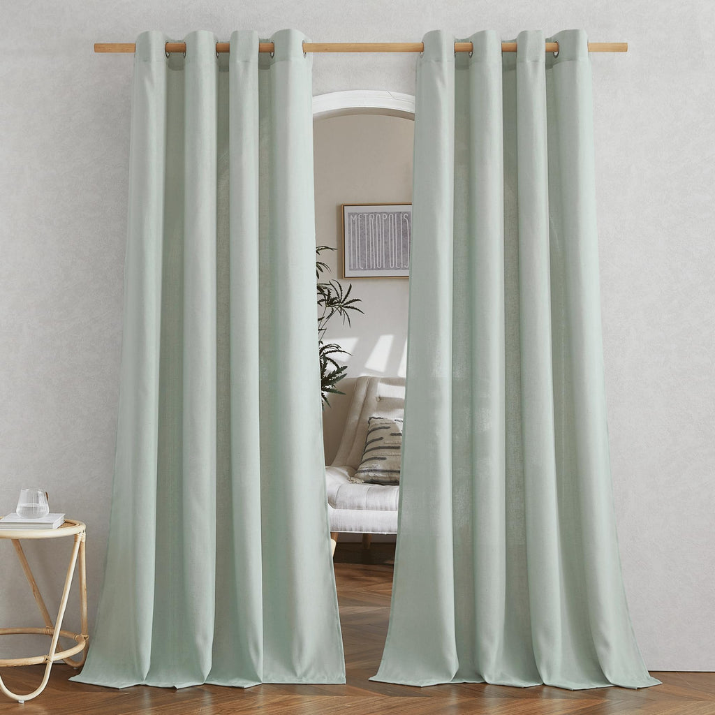 NICETOWN Linen Flax Semi Sheer Curtains 92" Length, Grommet Window Treatments Privacy Added with Light Penetration Vertical Drapes for Loft/Home Office, Sage Green, W55 x L92, 2 Panels