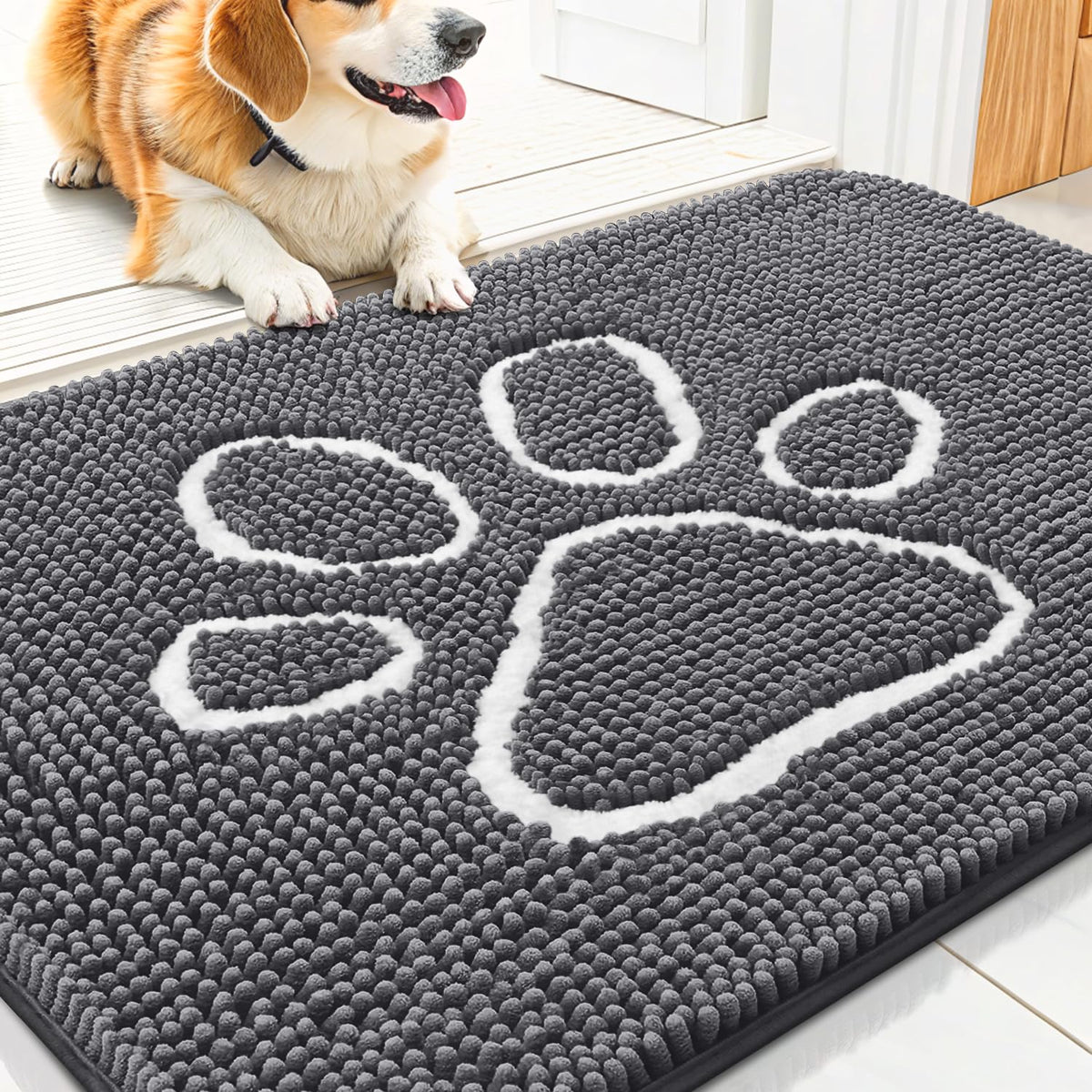 Smiry Dog Door Mat for Muddy Paws, Absorbent Non Slip Dirt Trapper, 30x20