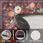 Area Rug 4x6 Rug Washable Boho Rugs Non Slip Low Pile Floral Small Carpet for Bedroom, Bedside, Kids Room, Office, Dining Room(4 x 6, Purple Lawn)