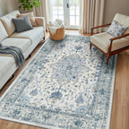 RELEANY Washable Area Rug, 5'x8', Blue/White/Gray