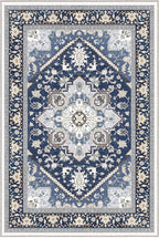 OPPODREAM Soft Throw Rugs 2x3, Small Washable Entryway Rugs 2 x 3 with Non Slip Backing, Low-Pile Faux Cashmere 2 x 3 Carpet, Navy Blue & Gold