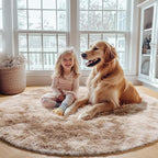 ONASAR Tie-Dye Beige Round Area Rug 4ft, Soft Bedroom Circle Rugs Floor Mats for Kids Girls Teen Room, Kawaii Fluffy Plush Shaggy Carpet for Baby Nursery Living Room Playroom Home Decor