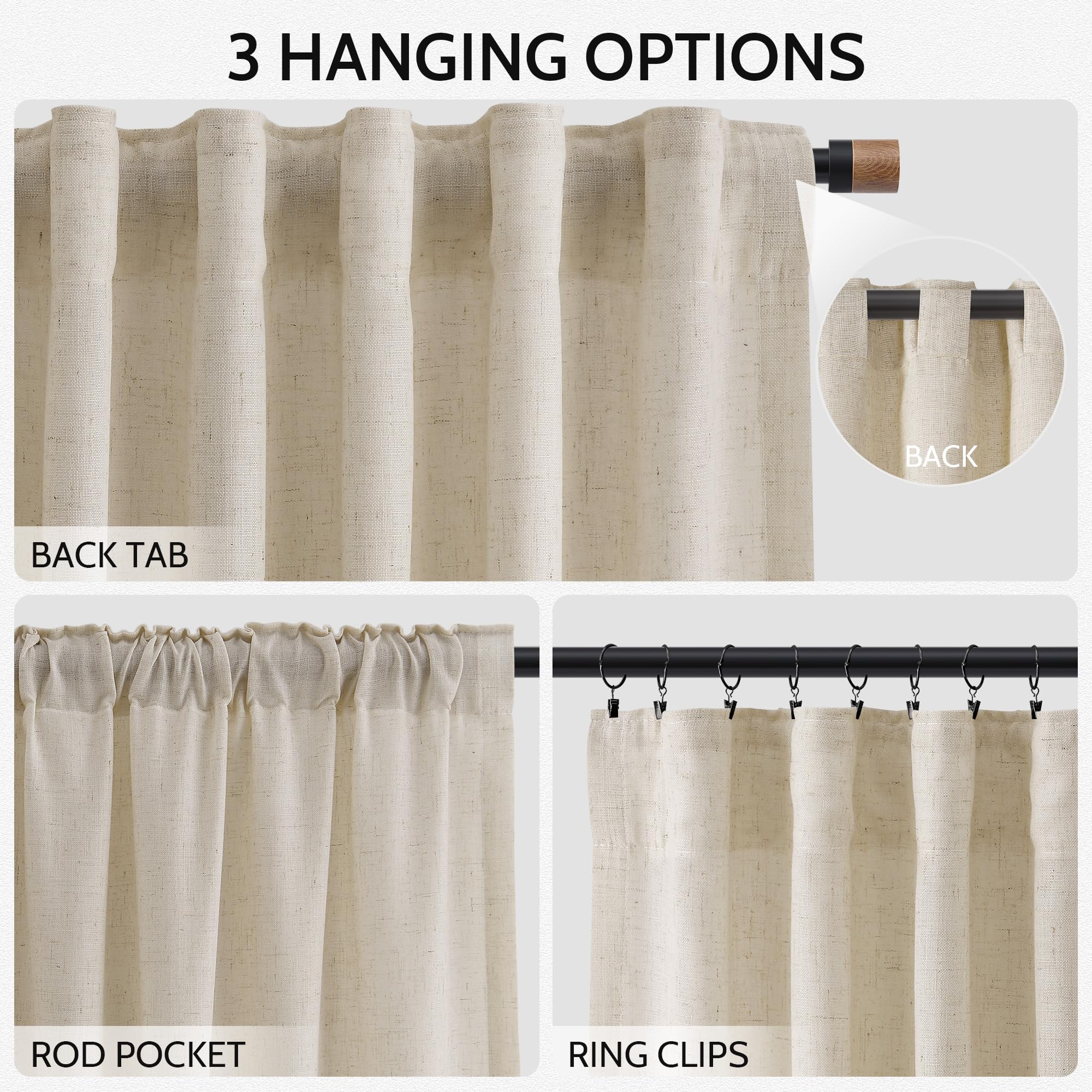 Nanspring Boho Linen Curtains 84 Inches Long for Living Room Light Filtering Semi Sheer Curtain Back Tab Eclectic Home Decor Modern Elegant Luxury Drapes for Bedroom Office 52x84,2 Panels