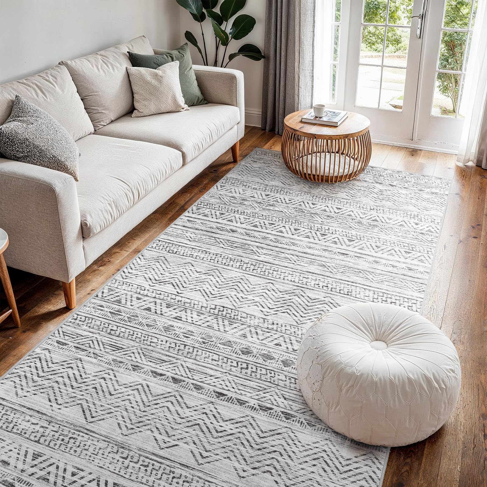 Ksrau 4x8 Runner Rug Washable Moroccan: Non Slip Hallway Floor Mat Grey
