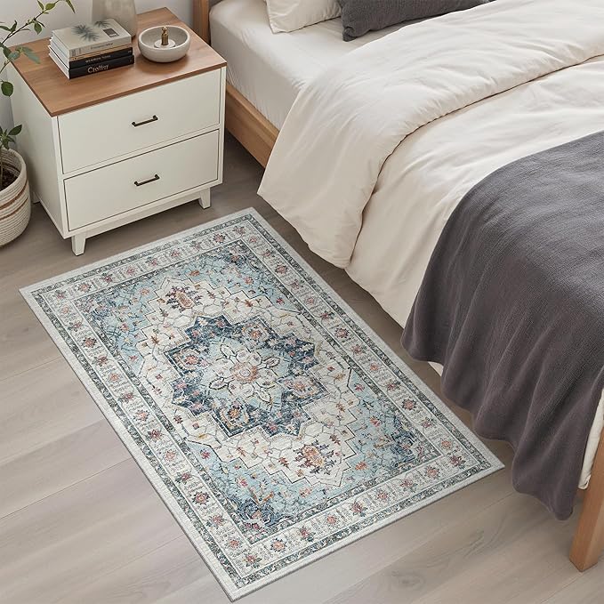 Madane Washable Area Rug 2x3 Small Entryway Rugs Non-Slip, Blue