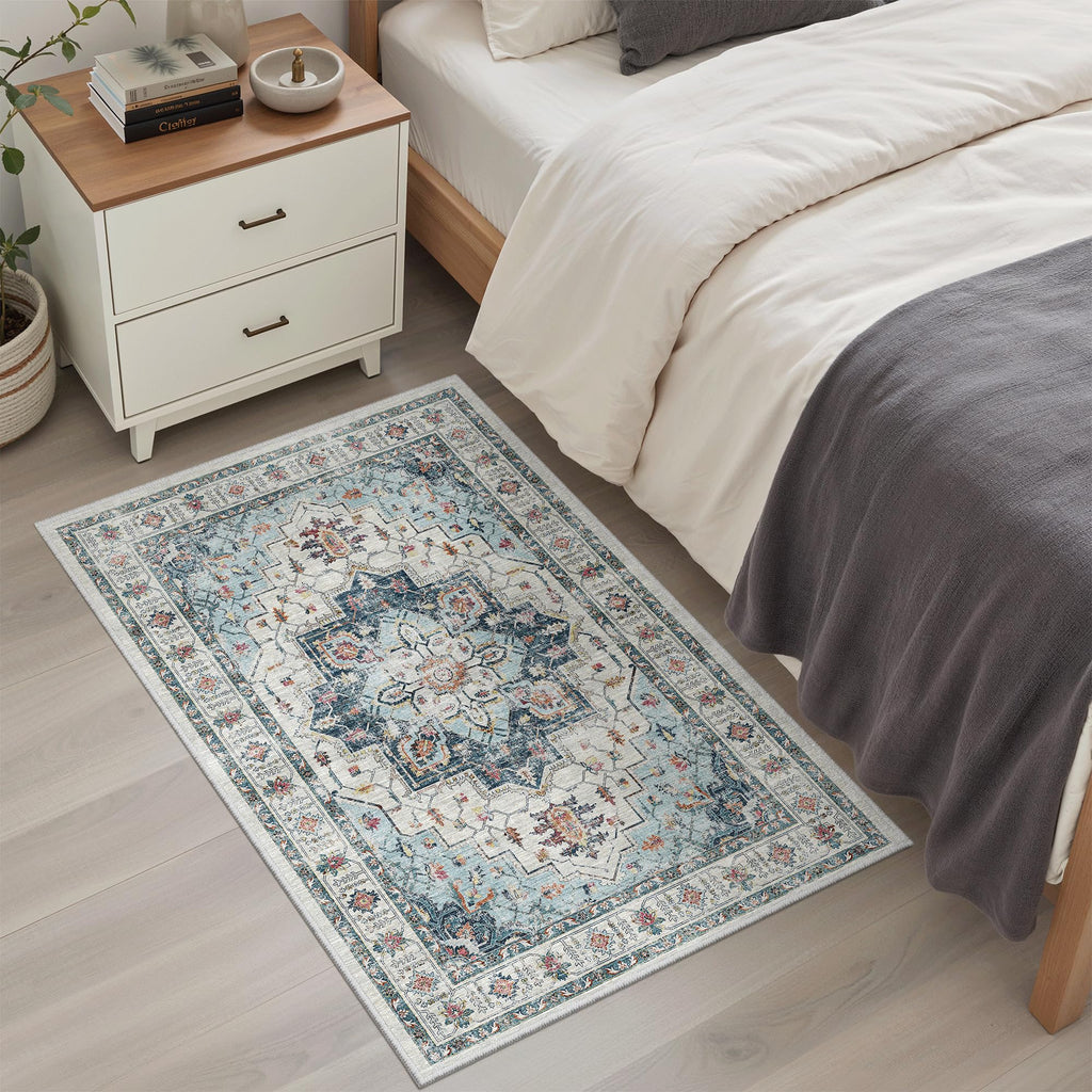 Madane Washable Area Rug 2x3 Small Entryway Rugs Non-Slip, Blue