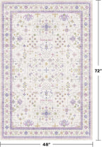 Hazo Haus Purple Rugs for Girls Bedroom, Non Slip Machine Washable 4x6 Floral Area Rug for Nursery Kids Room, Living Room, Low Pile Lavender Girly Dorm Pastel Décor