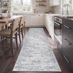 Rug Runners for Hallways Non Slip - 2x8 Runner Rug for Bedroom, Washable Runner with Rubber Backing, Soft Low-Pile Carpet for Kitchen, Laundry, Bathroom (2'x8', Grey/Ivory)
