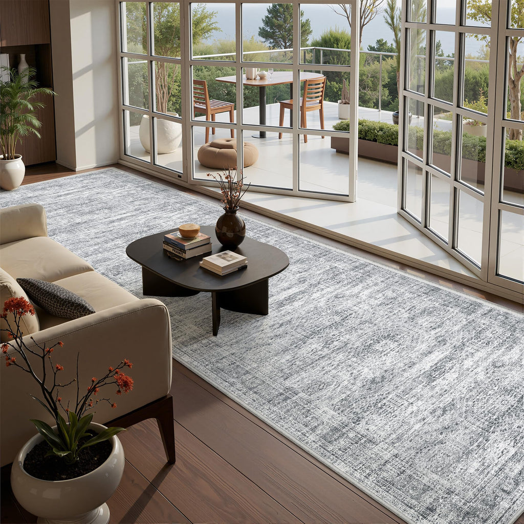 Restydon 2'6 x 12' Runner Rug Non Slip,Washable Kitchen Rugs,Grey