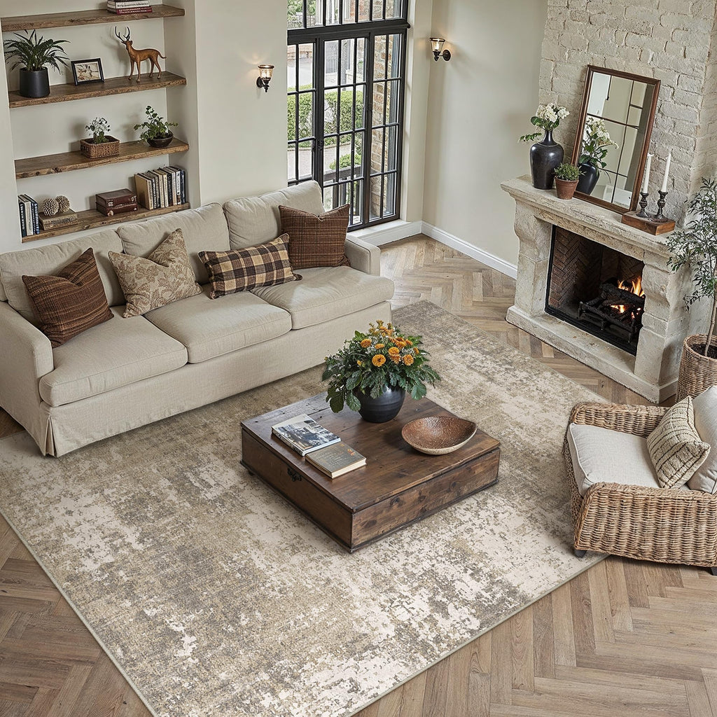PureCozy Beige Brown Area Rug 8x10 Modern Abstract