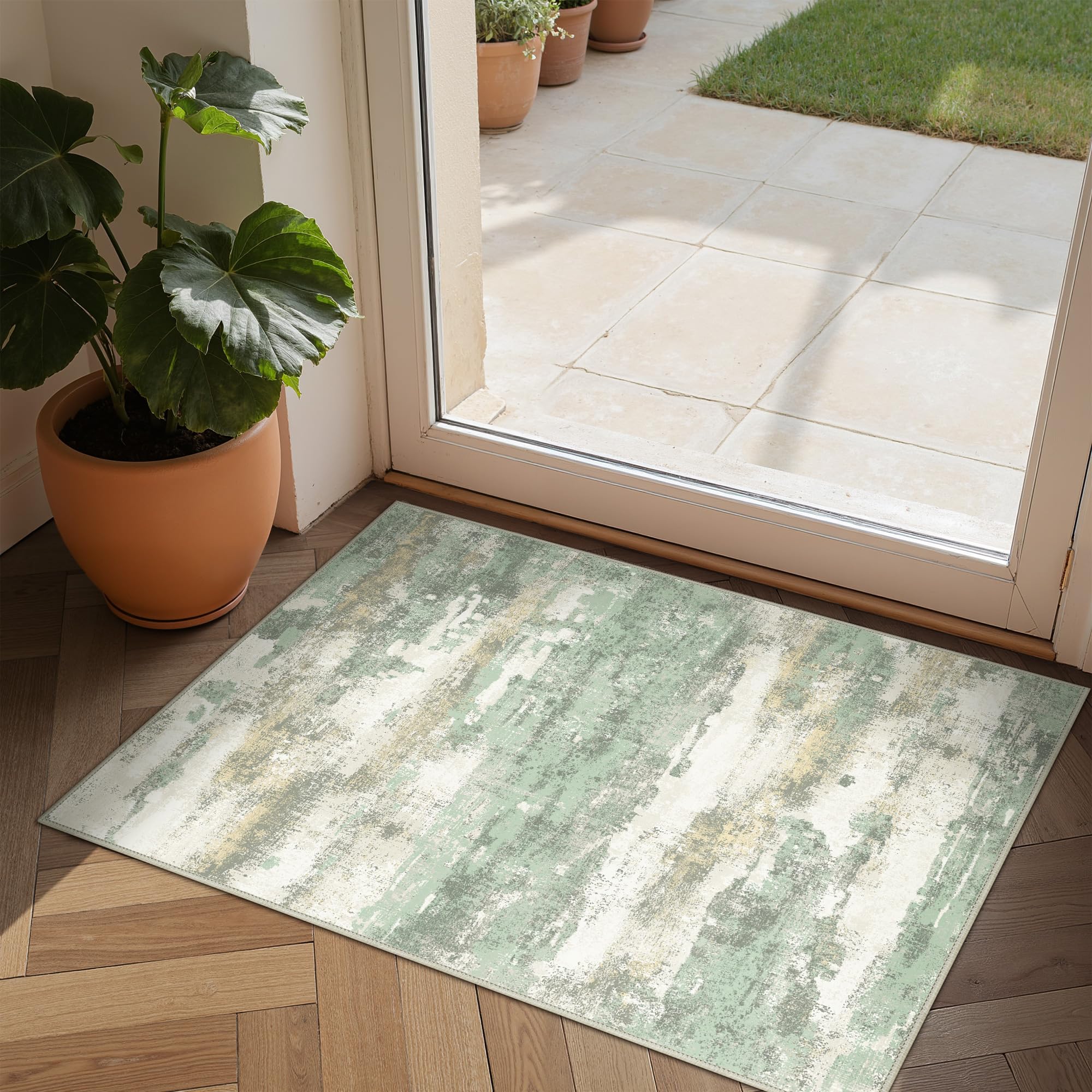 BEIMO 2x3 Green Abstract Area Rug, Washable Non-Slip for Entryway