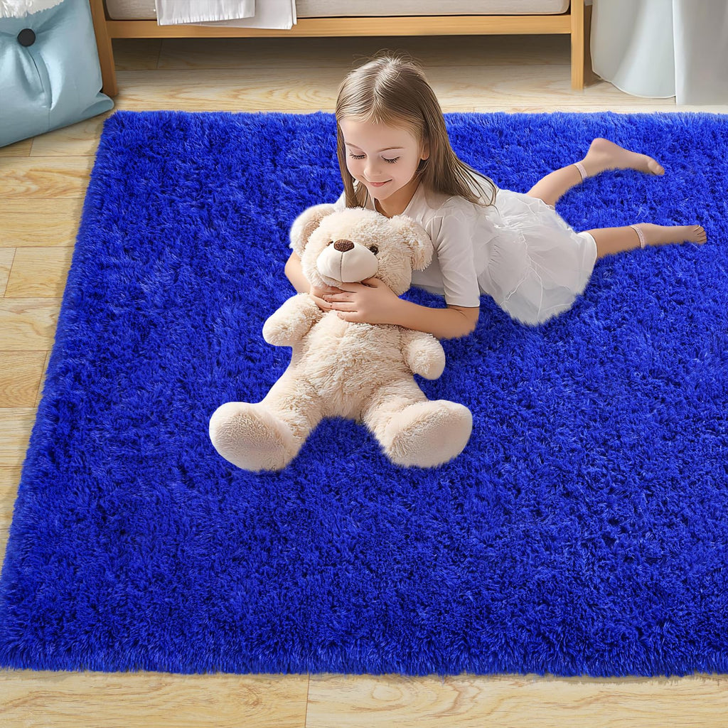 Pionblank Large Rug for Living Room 6x9, Modern Shag Area Rug, Royal Blue