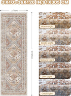 3x10 Runner Rug Non Slip Washable for Entryway, Front Porch, Vintage Hallway Runner for Laundry Room, Bedroom, Stain Resistant Thin Indoor Kitchen Mats for Floor(Orange,3'x10')