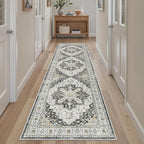Madane Runner Rug 2x8, Washable Hallway Runner Rugs, Non-Slip Low-Pile Soft Kitchen Rug Runner Laundry Room Rug, Vintage Throw Entry Foyer Mat for Entrance Living Room (Black, 2 x 8)