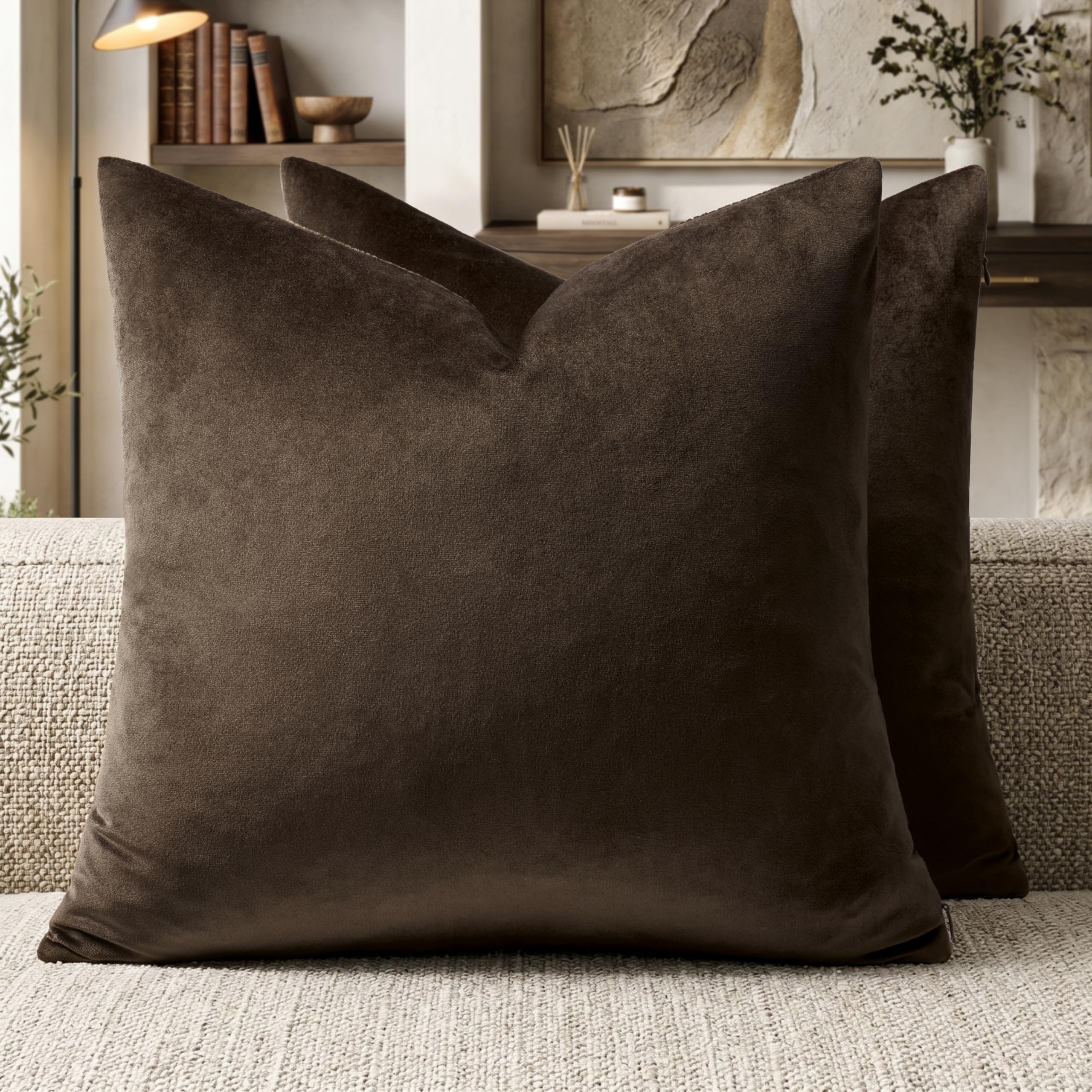 GIGIZAZA Brown Velvet Pillow Covers 16x16 Decorative Pillows Pack of 2