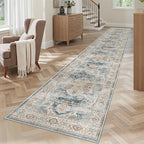 Madane Hallway Runner Rug 2x12, Extra Long Washable Runner Rugs with Rubber Backing, Non Slip Carpet Runner, Vintage Rug Runners for Kitchen Laundry Room Entryway (Navy, 2'x12')
