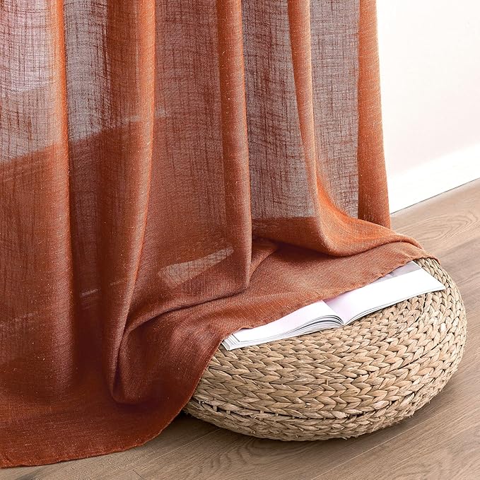 MIULEE Rust Curtains 96 Inch Length 2 Panels for Bedroom Living Room, Terracotta Soft Thick Linen Textured Window Drapes Semi Sheer Light Filtering Back Tab Rod Pocket Burlap Look Fall Decor