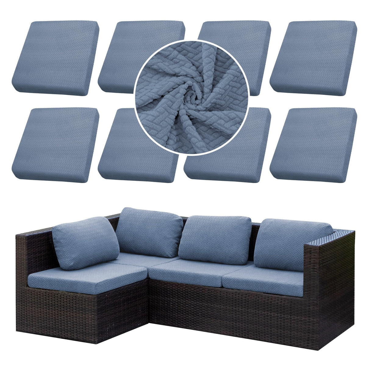 SUKAIKEQA 8PCS Patio Cushion Covers.Patio Furniture Couch SeatSlipcovers
