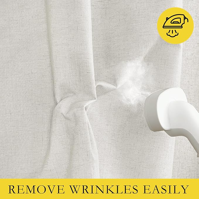 NICETOWN 100% Blackout Linen Texture Curtains 90 inches Long, Ivory, 2 Pcs, Thermal Insulated Full Blackout 2-Layer Lined Drapes, Energy Efficiency Window Draperies for Boy's Room
