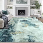 8x10 Area Rugs for Living Room Rug Washable: Abstract Large Rug for Dining Room Bedroom Carpet Non Slip 8 by 10 Indoor Modern Nursery Home Office Teal Grey Gold