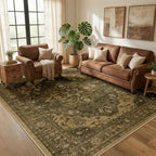 RELEANY Washable Area Rug, 5'x7', Brown/Dark Brown