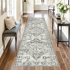 Runner Rug 2x8 Runners for Hallways Non Slip Washable, Vintage Hallway Runner Rugs for Living Room, Low Pile Soft Hallway Rug for Kitchen Bedroom Laundry Room Rug(Grey/Beige,2'x8')