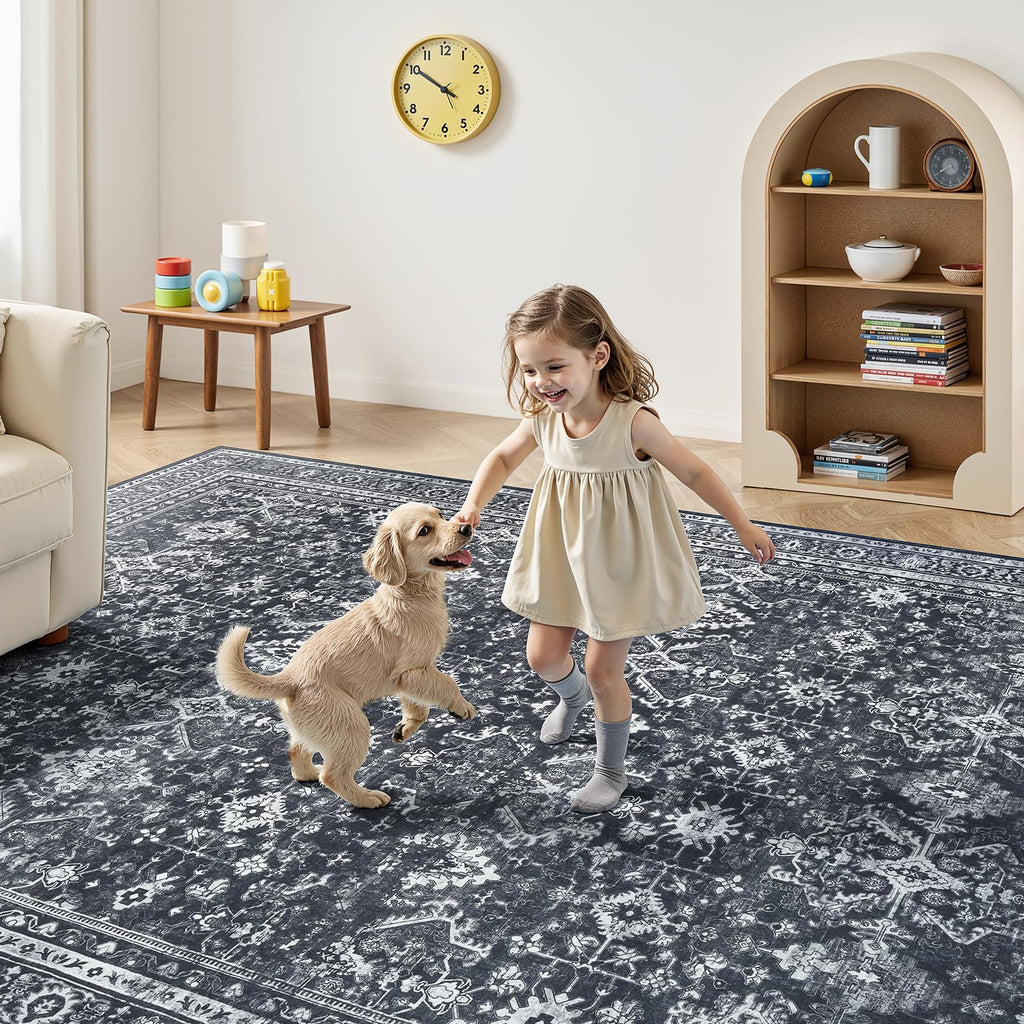 5x7 Area Rugs for Living Room Bedroom, Black Washable Non-Slip Carpet