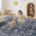 5x7 Area Rugs for Living Room Bedroom, Black Washable Non-Slip Carpet