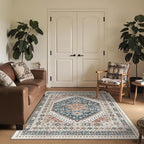 Restydon 3x5 Washable Area Rug for Entryway Non Slip Kitchen Rugs, Blue/Red