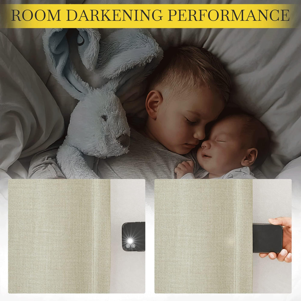 NICETOWN Room Darkening Bedroom Curtains 84 inches Long, Pinch Pleated Curtains Faux Linen Blend Light Blocking Noise Canceling Thermal Drapes for Living Room, Linen Beige, W52 x L84, 2 Panels