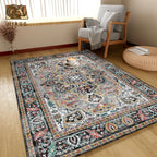 Washable Area Rug 3' x 5 ' Vintage Traditional Persian Mat - Foldable Distressed Non-Slip Machine Washable Carpet for Living Room Bedroom Kitchen Home Decor - Slate and Multicolor