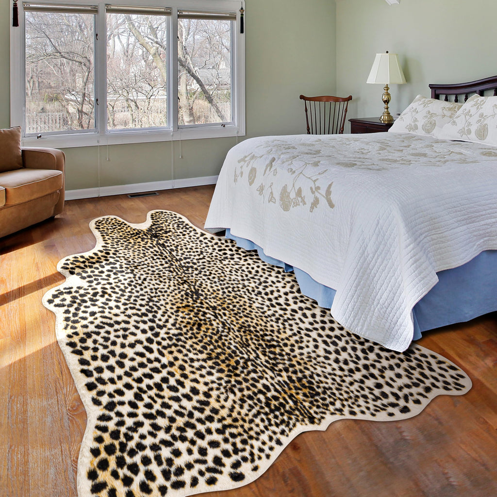 Cheetah Print Rug, Faux Fur Animal Print Leopard Rug Multicolor 6.2x8.2ft