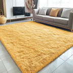 OLANLY 5x8 Machine Washable Large Area Rugs for Living Room, Bedroom, Soft Fluffy Shaggy Bedside Rug, Indoor Floor Carpet for Kids Girls and Boys, Dorms, Nursery, Home Decor Aesthetic, Mustard Yellow
