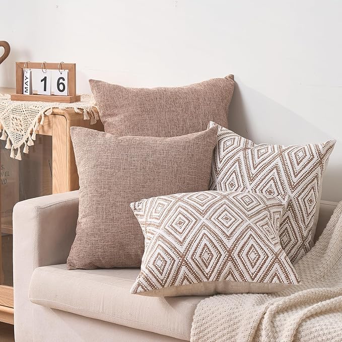 HPUK Throw Pillow Covers 20x20, Set of 4, Light Brown Couch Pillow Covers
