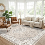 Living Room 6x9 Area Rugs: Farmhouse Washable Ultra Soft Carpet for Bedroom Nursery Indoor Vintage Stain Resistant Rug for Dining Room Non-Slip Durable Neutral Floor Mat for Pet Owners(6x9 Beige)