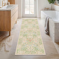 Hazo Haus Non Slip Beige Green Bathroom Runner Rug - Long Runner Rugs 24 x 72 Washable Kitchen Floor Mat, Laundry Room Rug, Hallway Runner - Vintage Floral Design Décor (2x6 Beige Green)